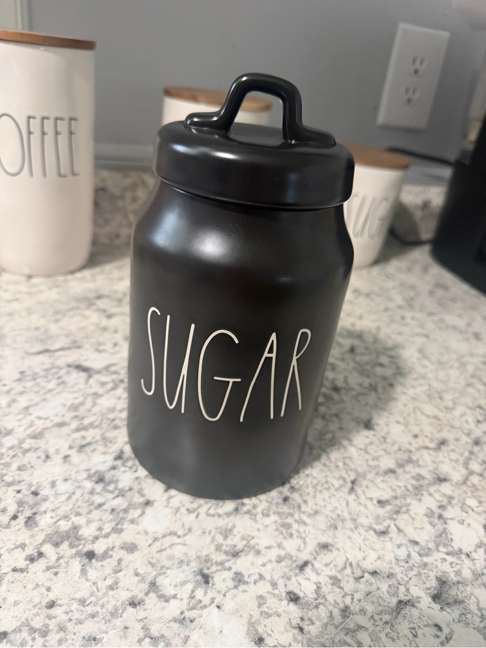 Rae Dunn Matte Black 'SUGAR' Canister Jar